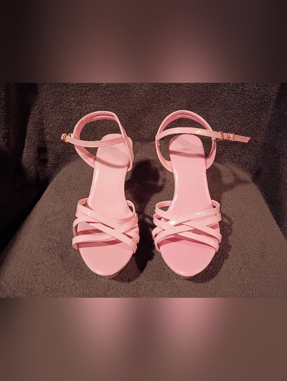 1101 Pink Floral Lucite Platform, Wedge Heels. - Picture 2 of 5